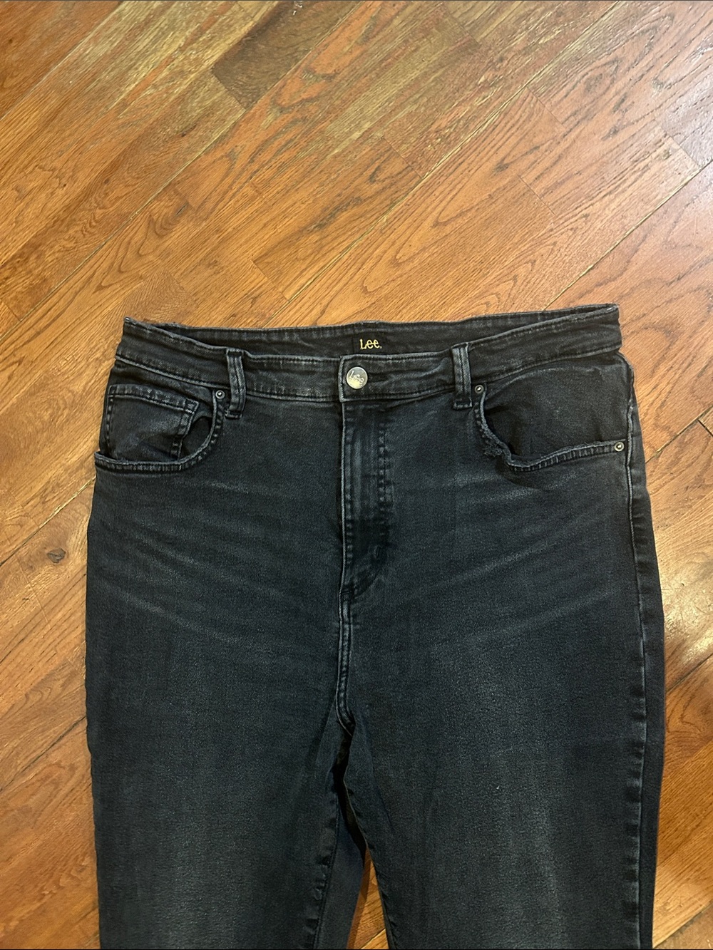 Lee Vintage Modern Flare Jeans Black Distressed High waist Jeans Short - Picture 2 of 12